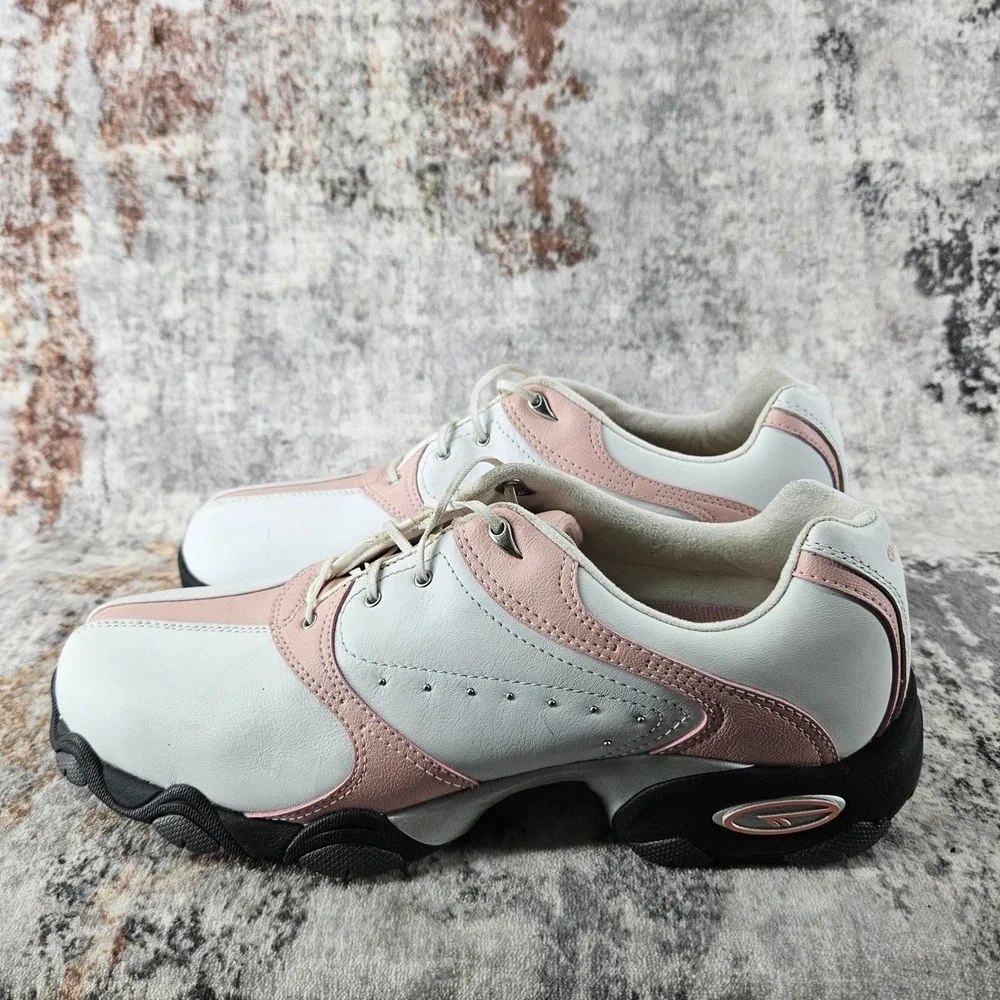 Hi Tec Golf Shoes Womens 10 White‎ Pink Leather Spikes Comfort CDT Power Saddle